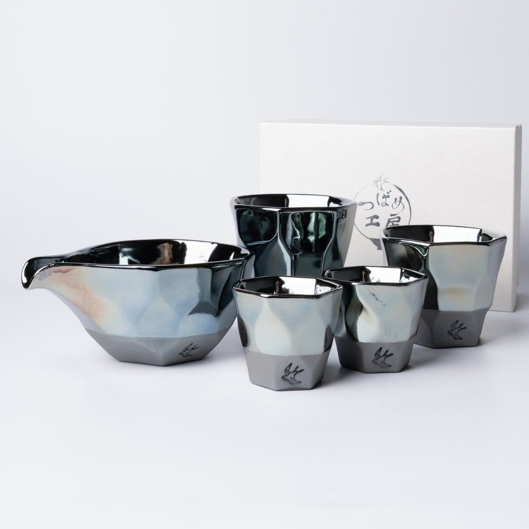 つばめ工房 酒器セット プラチナブルー / Tsubame Sake Set Platinum Blue
