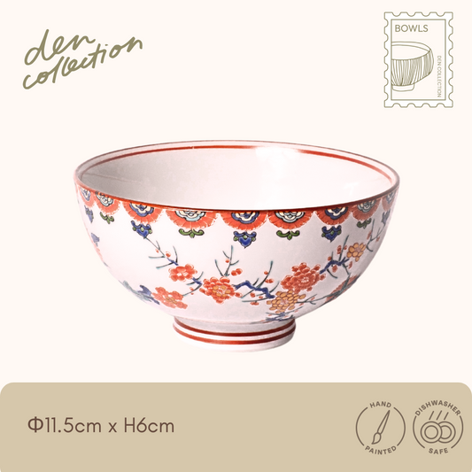 有田焼 色絵梅菊文 飯碗 / Arita Ware Iroe Ume-Kiku Rice Bowl – 梅と菊を色絵で描いた華やかな縁起文様の飯碗