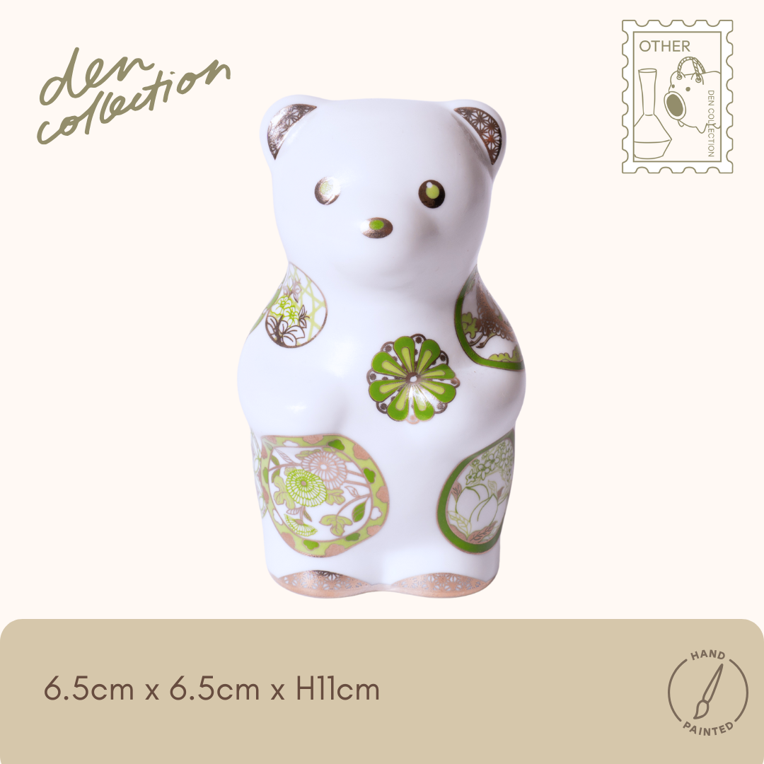 有田焼 momoco bear 【吉祥古伊万里】 JAPAN TEA / Arita Ware momoco bear Kissho Ko-Imari Japan Tea – 緑と金彩の吉祥文様をまとった磁器製ベアフィギュア