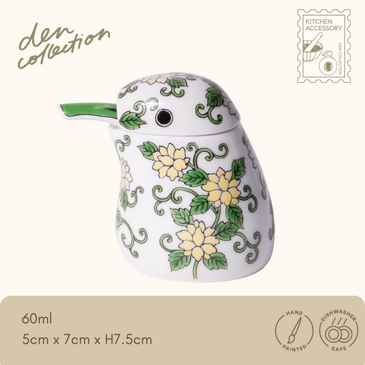 有田焼 錦緑唐草文 川せみ型醤油差 / Arita Ware Nishiki Green Arabesque Kingfisher Soy Sauce Dispenser – 緑唐草文様をあしらった川せみ型の愛らしい醤油差し