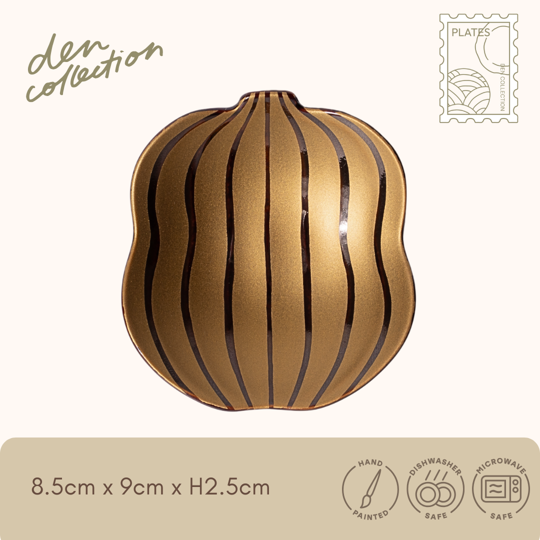 有田焼 錦雲母金彩あめ釉 瓢型小皿/Gold Amber Glaze Gourd-shaped Small Plate