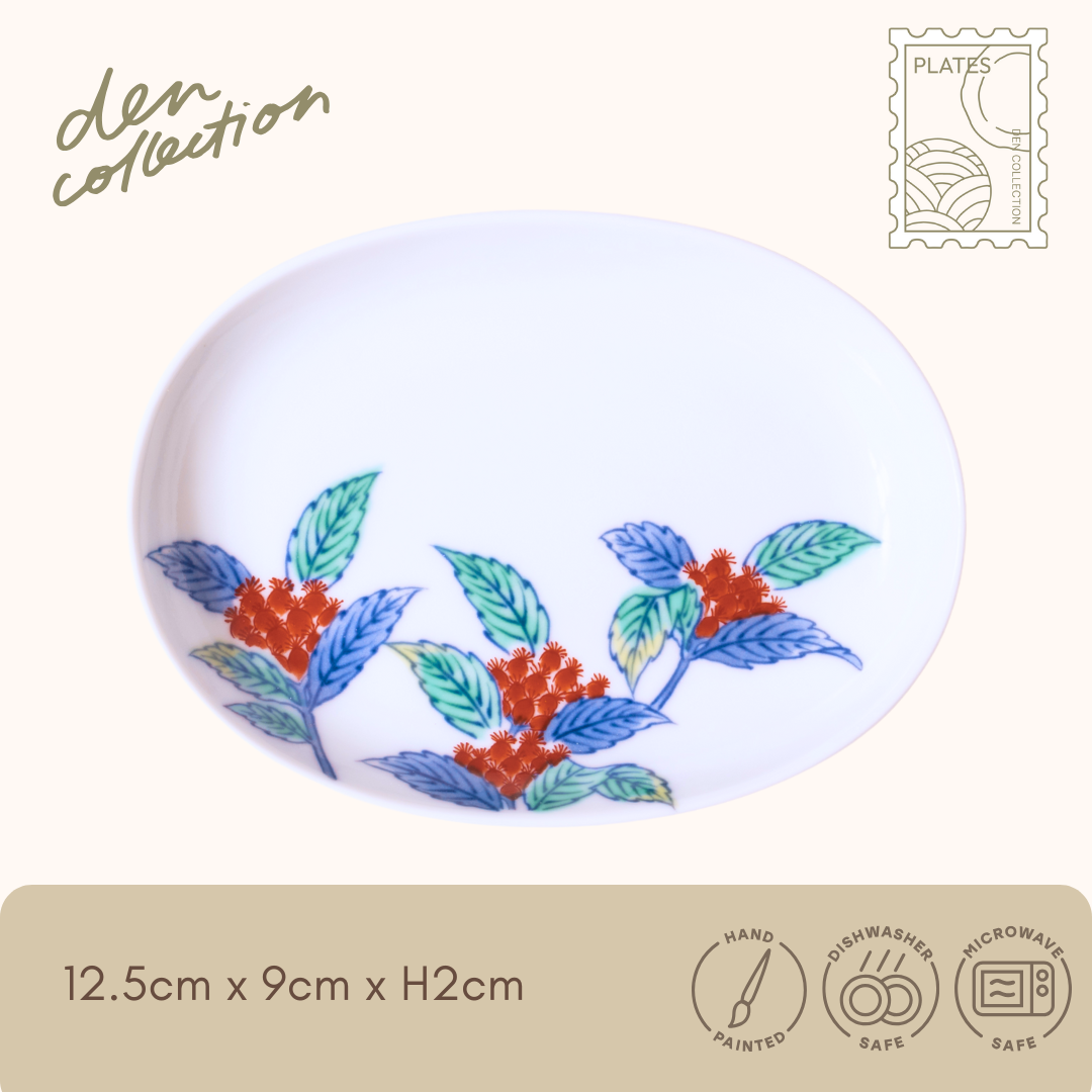 有田焼 其泉色鍋島 藤袴 小判型小皿/Shosen Iro-Nabeshima Fujibakama Oval Small Plate