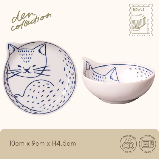 Hasami ware Cozy Neco Bowl – “Bengal” design showcasing a spotted sleeping cat, blending unique character with Japanese ceramic artistry. / 波佐見焼「Cozy Neco 小鉢（ベンガル）」は、斑点模様のベンガル猫が丸くなった姿を描いた小鉢。個性と和の美しさが調和した一品。