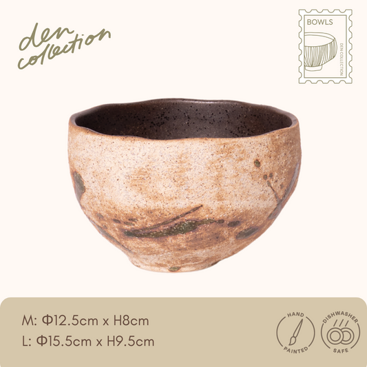 WabiSabi Donburi Bowl in Earth Mist – A matte-textured beige and brown bowl with a natural, rustic finish. / ベージュと茶の素朴な風合いが魅力のマットな丼ぶり。やさしい自然な雰囲気。
